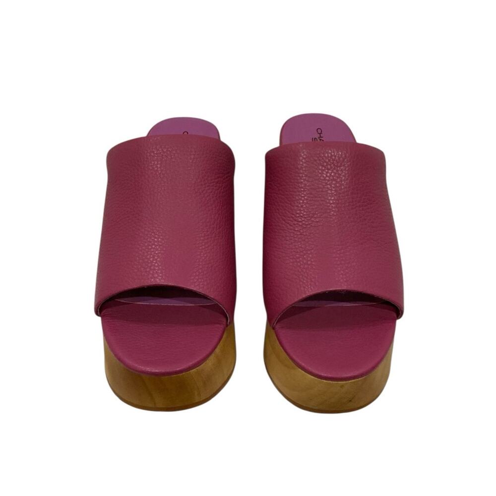 Charlotte Stone Truman Platform Mule Clog Leather Magenta Wood Sole Size 8 - Picture 7 of 13